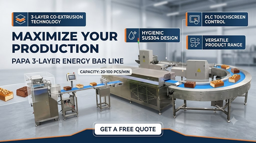 Ultime notizie aziendali su PAPA Machinery Unveils Advanced Three-Layer Energy Bar Machine for High-Capacity Protein Bar Manufacturing